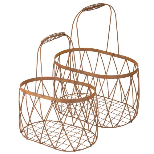 Article Panier ovale en fil de fer avec anse, décoration de jardin, finition rouille, 30 x 25 cm, lot de 2