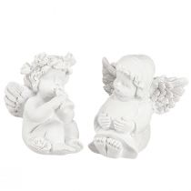 Article Ange décoratif avec coeur décoration funéraire polyrésine blanche H5cm 6pcs