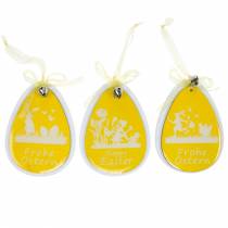 Article Oeufs de Pâques décoratifs à suspendre en bois blanc et jaune Décoration de Pâques Décoration de printemps 6pcs