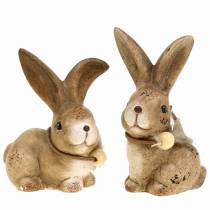 Article Figurines décoratives lapins avec plume et bois nacré marron assortis 7cm x 4.9cm H 10cm 2pcs