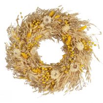 Article Couronne décorative couronne d&#39;avoine couronne naturelle fleurs de paille jaune Ø29cm