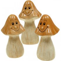 Article Déco champignons céramique marron décoration automne figurines Ø6cm H10.5cm 3pcs