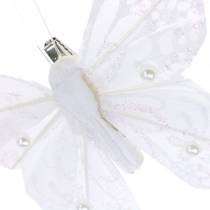 Article Plume papillon sur clip blanc 10 cm 12 pcs