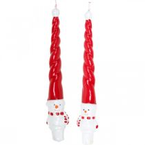 Article Bougie conique bonhomme de neige Noël rouge 26cm 2pcs