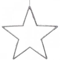 Article Décoration de Noël pendentif étoile argent pailleté 17,5cm 9pcs