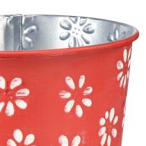 Article Jardinière rouge blanc pot de fleur floral métal Ø12,5cm H11,5cm