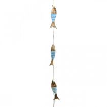 Cintre décoratif maritime poisson en bois à suspendre bleu clair L123cm