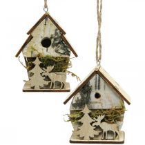 Article Pendentif de Noël en bois petites maisons décoratives H6.5/7.5cm 4pcs