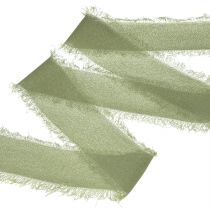 Article Ruban mousseline tissu vert olive frange ruban W40mm L15m