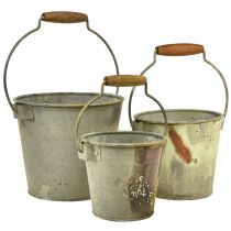 Seau déco métal rouille vintage Ø15/17,5/22cm lot de 3