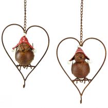 Article Oiseau décoratif en métal à suspendre pour décoration de jardin rouille rouge-blanc 15×21cm 2pcs
