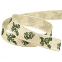 Article Ruban décoratif avec bordure en fil cônes vert crème L25mm L18m
