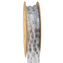 Ruban décoratif aspect fourrure et effet holo gris argent 25mm 10m