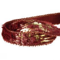 Article Ruban décoratif avec fourrure ruban bijoux fausse fourrure Bordeaux Or 25mm 15m