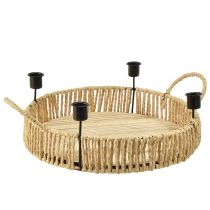 Plateau décoratif bois bougeoir métal naturel noir Ø30cm