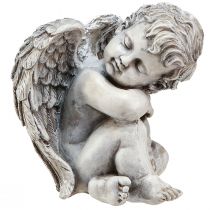 Figurine décorative ange assis décoration funéraire polyrésine grise H18cm