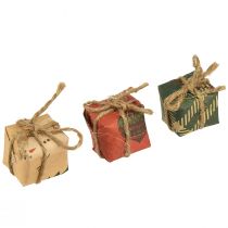 Article Mini set coffrets cadeaux en papier, rouge-vert-naturel, 2,5x3 cm 18 pièces - Décoration de Noël