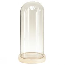 Linteau en verre cloche en verre avec socle bois clair Ø14cm H28,5cm