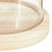 Article Linteau en verre cloche en verre avec socle bois clair Ø14cm H28,5cm