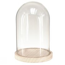 Article Cloche en verre ovale socle bois linteau en verre clair naturel Ø17cm H24cm