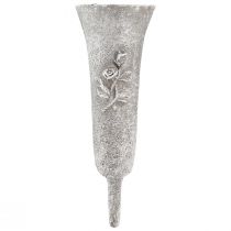 Vase funéraire vase gris à coller avec motif rose H26cm 2pcs