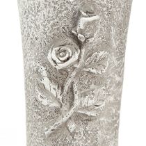 Article Vase funéraire vase gris à coller avec motif rose H26cm 2pcs