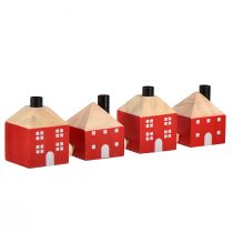 Article Bougeoir en bois décoratif maison en bois guirlande rouge et blanche 23cm