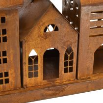 Article Maisons lumineuses vintage en métal au design rouille – 80x15x35 cm – décoration de Noël atmosphérique