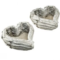 Article Plumes de coeur végétal coeur en pierre moulée gris blanc 13×12×6cm 2pcs