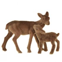 Figurines décoratives de cerfs cerf floqué marron de Noël avec faon en set H9/5,5cm 4 pièces