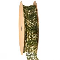 Article Ruban dentelle vert avec ruban décoratif doré dentelle 25mm 15m