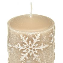 Article Bougies piliers bougies beiges flocons de neige 100/65mm 4pcs