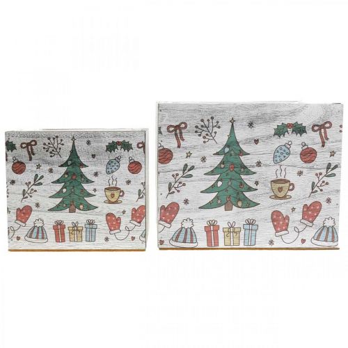 Article Jardinière en bois Décoration de Noël blanche, colorée 20 × 20/15 × 15cm, lot de 2