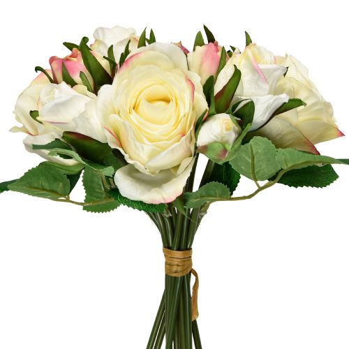 Floristik24 Roses Artificielles Crème Jaune Rose Roses Artificielles Bouquet Décoratif 29cm 12pcs