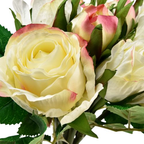 Article Roses Artificielles Crème Jaune Rose Roses Artificielles Bouquet Décoratif 29cm 12pcs