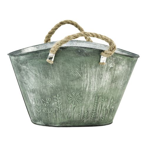 Article Pot de fleur avec anses sac métal jute 24,5×17×15,5cm