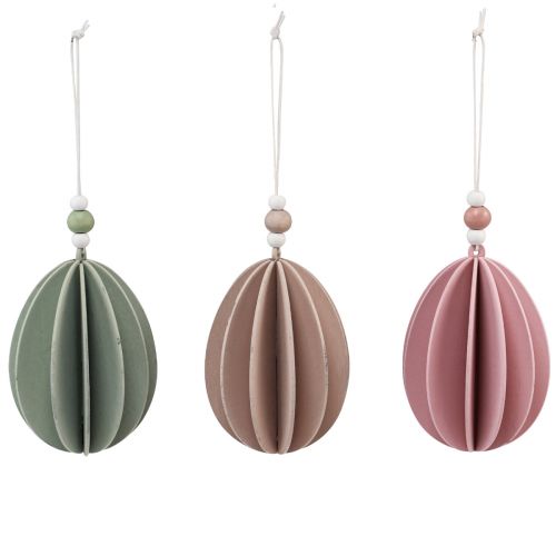 Article Oeufs de Pâques à suspendre oeufs en bois vert rose beige 6,5×9cm 6 pcs