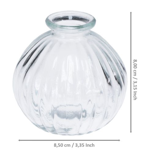 Article Petit vase en verre vase boule vase clair rainures Ø8,5cm H8cm