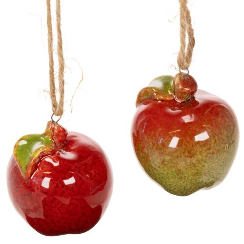 Article Décoration automnale en céramique en forme de pomme à suspendre, 5 cm, lot de 4