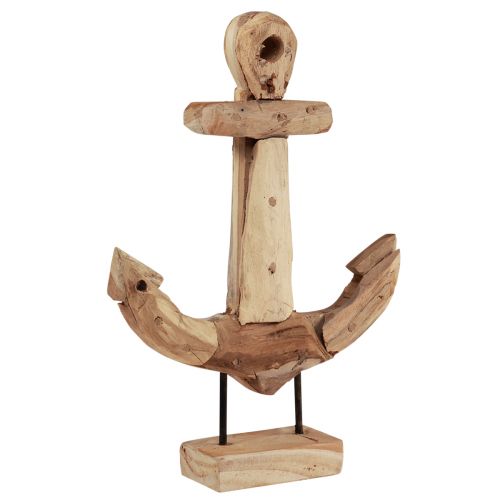 Décoration ancre bois métal avec socle teck maritime 26×7×38cm