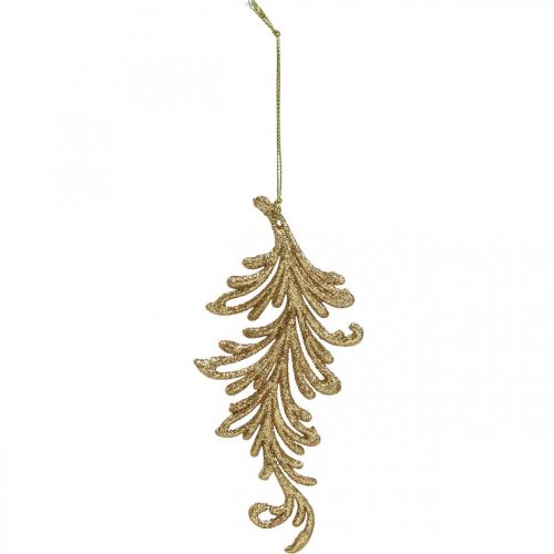 Article Pendentifs d&#39;arbre à paillettes, plumes décoratives à suspendre, décorations de Noël doré L16cm 6 pcs