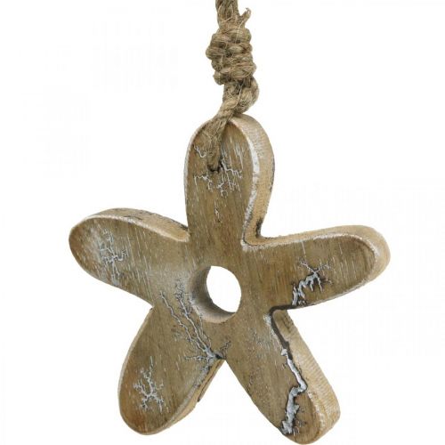 Article Fleur en bois avec motif, printemps, pendentif en bois nature, blanc H10cm 6pcs