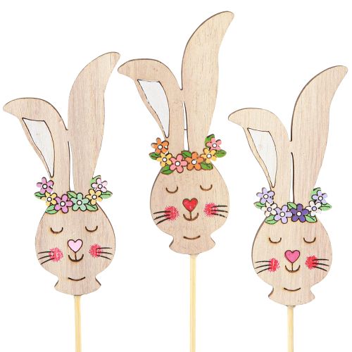 Piquets à fleurs Tête de lapin en bois Déco sur bâton 11cm 12pcs