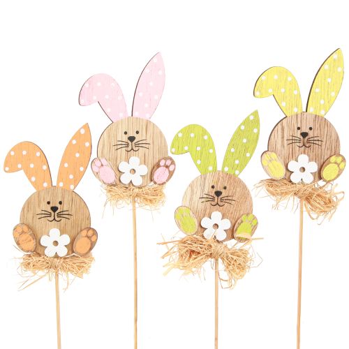 Bouchons à fleurs lapins en bois décoration Pâques 4 couleurs 5x8cm 16 pcs