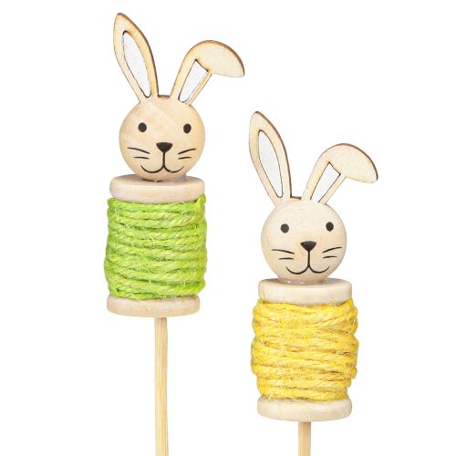 Piquets de fleurs Lapin de Pâques  Bois Vert Jaune 32cm 8pcs