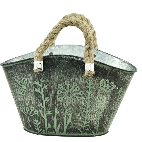 Floristik24 Pot de fleur avec anses sac métal jute 19×13,5×13,5cm