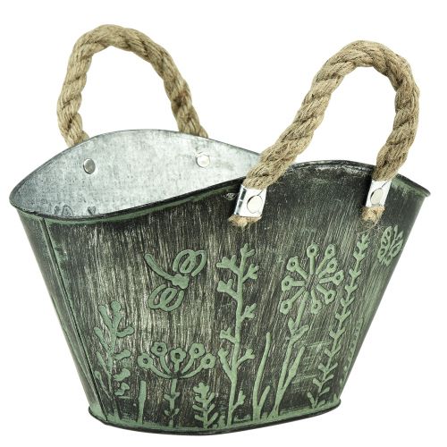 Article Pot de fleur avec anses sac métal jute 19×13,5×13,5cm