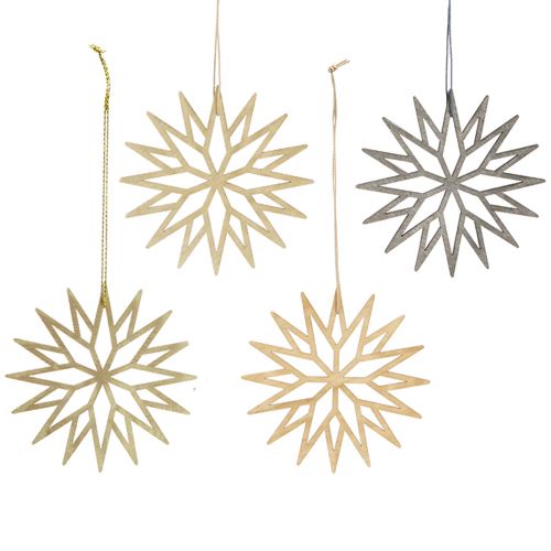 Article Décorations pour arbres de Noël décoration en bois flocon de neige marron 10cm 12 pcs