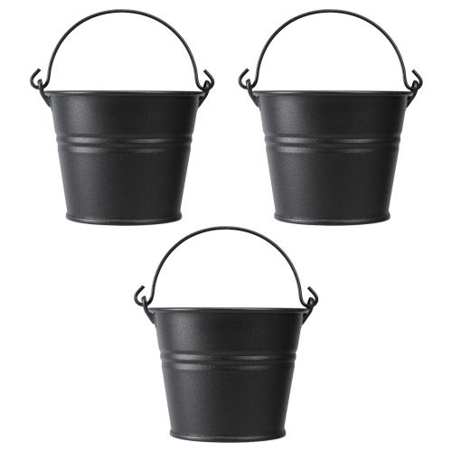 Article Seau décoratif poignée de pot de fleur en métal noir Ø14cm 3pcs