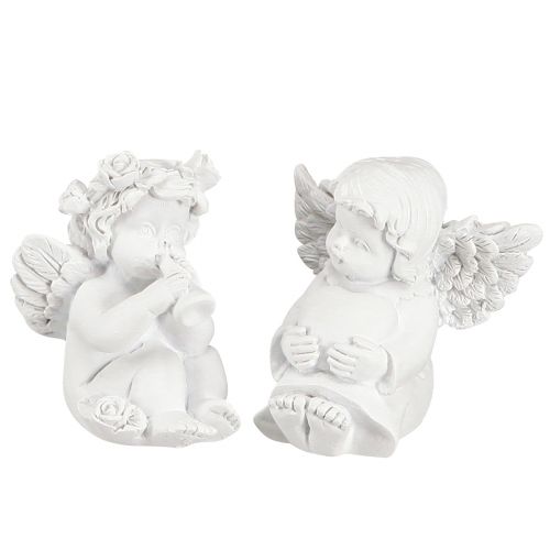 Floristik24 Ange décoratif avec coeur décoration funéraire polyrésine blanche H5cm 6pcs